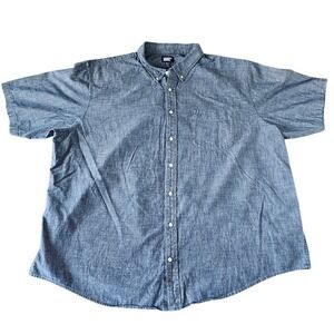 Lands' End Button Down Shirt Mens 3XL/T Blue S/S Cotton Chambray oversized